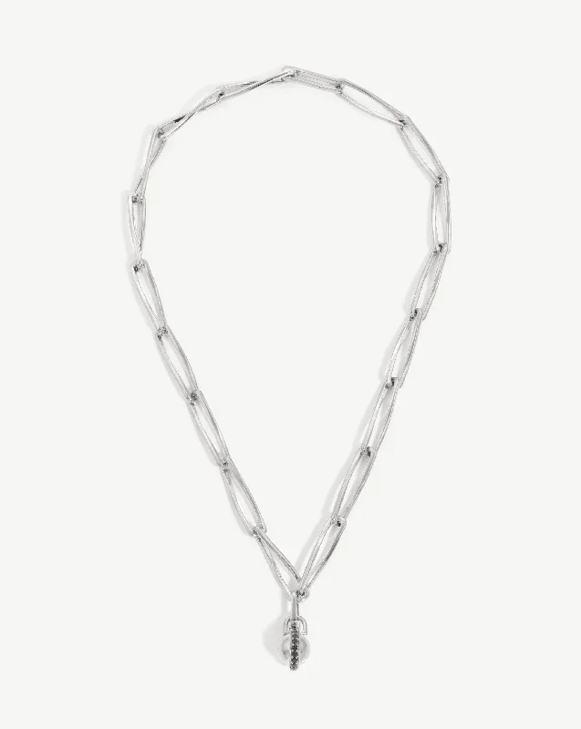 Pave Sphere Twisted Link Chain Necklace | Silver Plated/Black Spinel