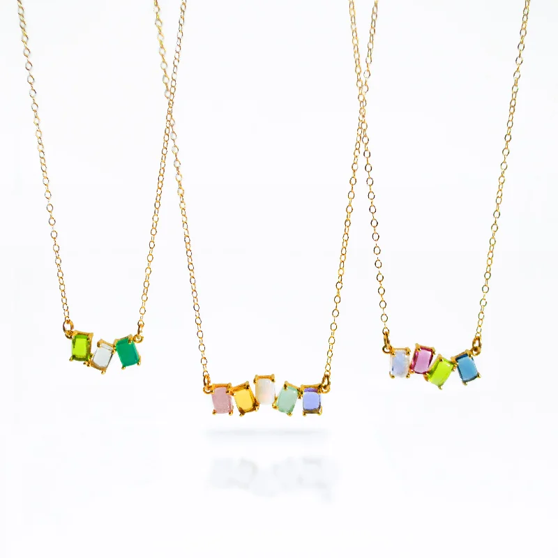 Gold Band Ring Custom Mom Multi-Stone Rectangular Cabochon Necklace