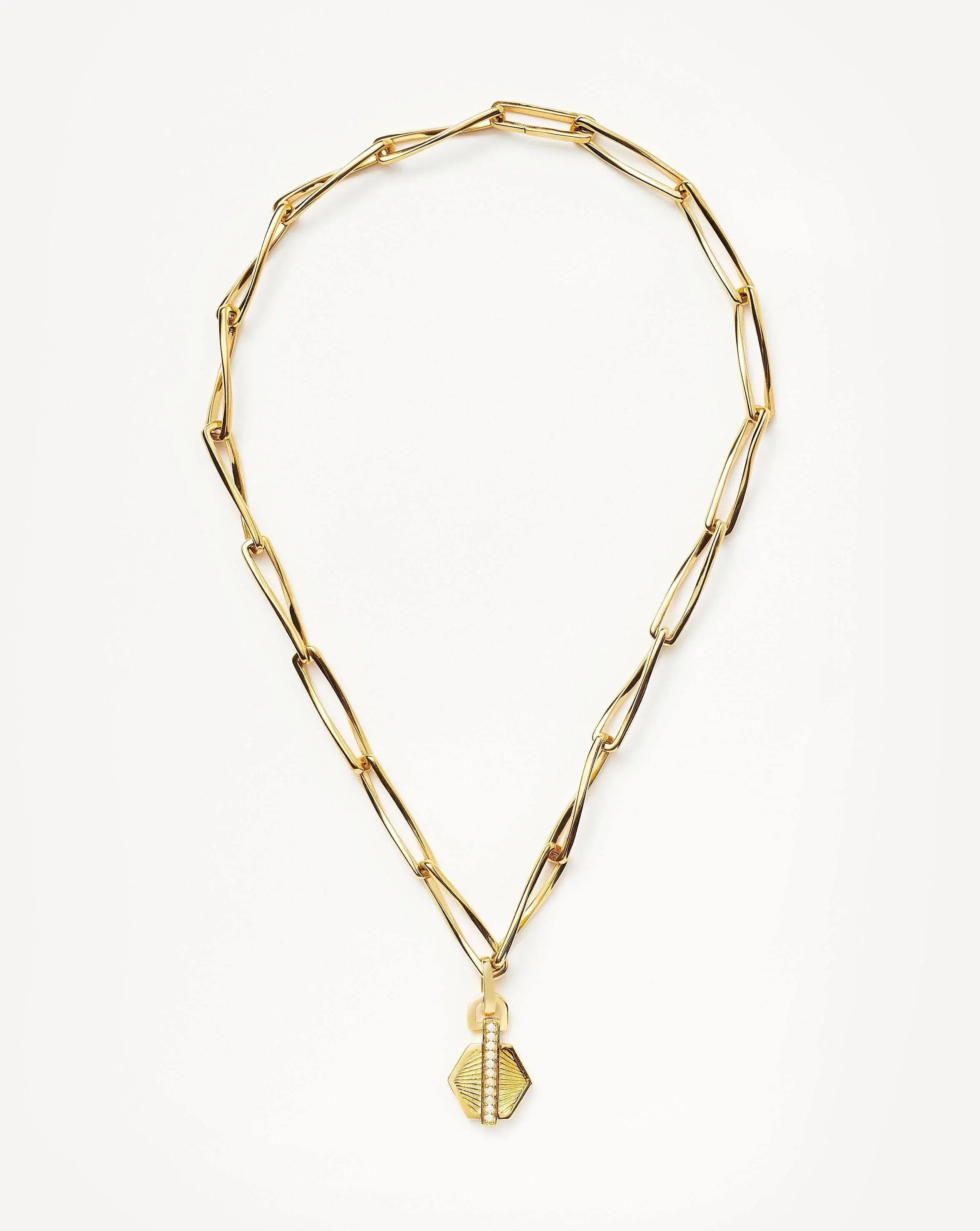 Pave Hex Twisted Link Chain Necklace | 18k Gold Plated/Opalite