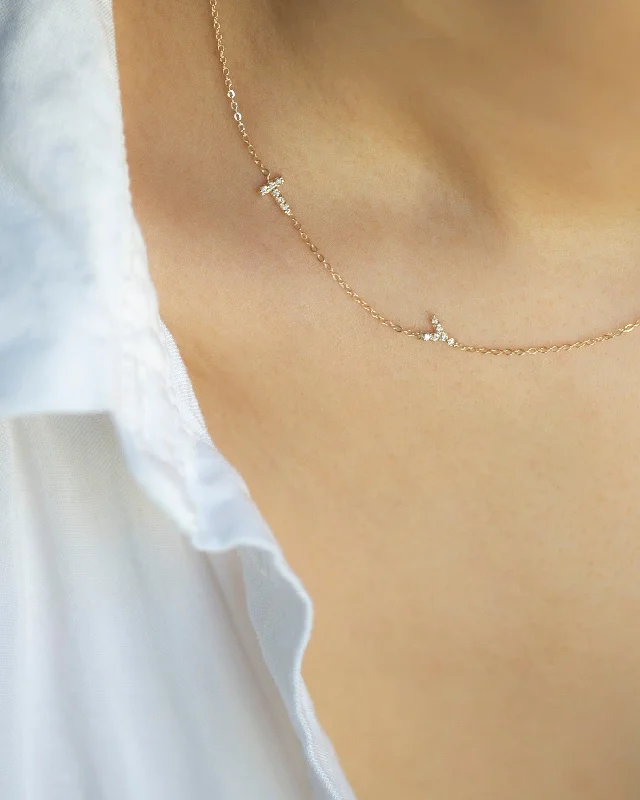 Silver Huggie Earrings Asymmetrical Diamonds letter Necklace