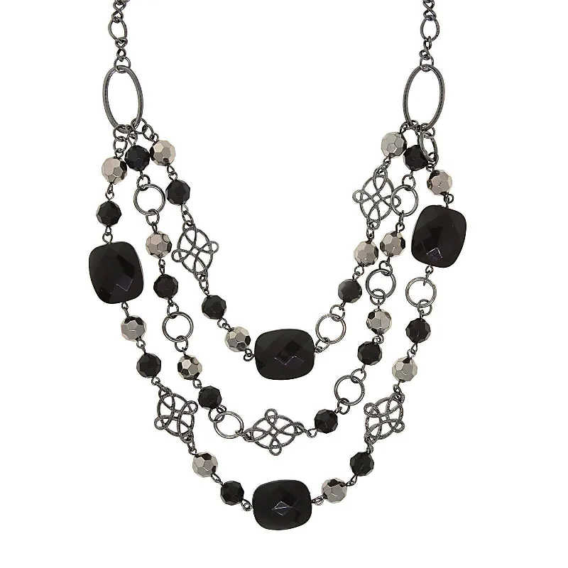 2028 Jewelry Black & Hematite Beaded Layer Necklace 18"