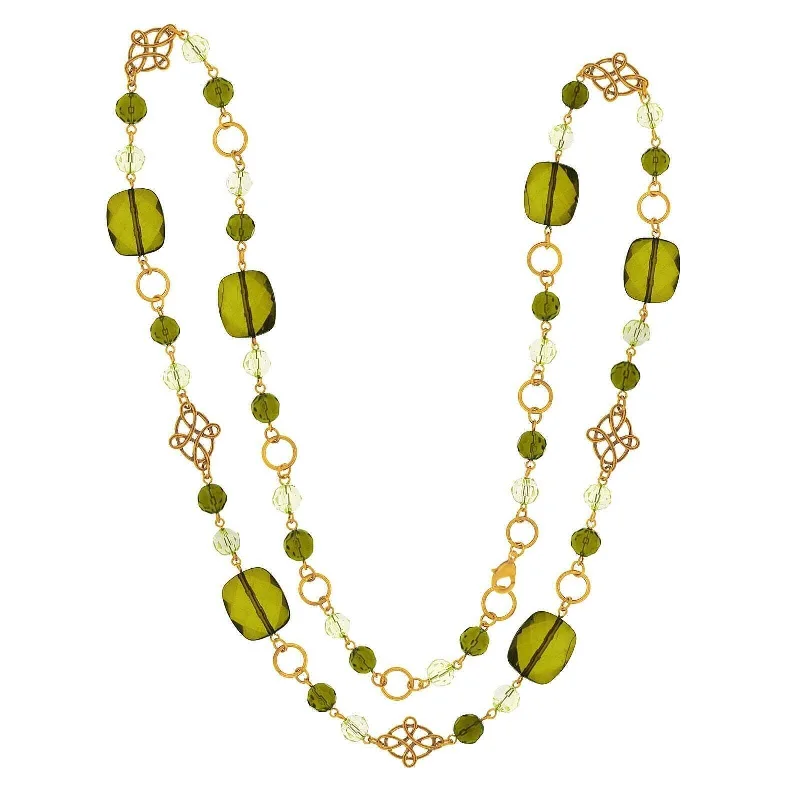 2028 Jewelry Green Beaded Mid Century Style Ring & Knot Long Necklace 42"