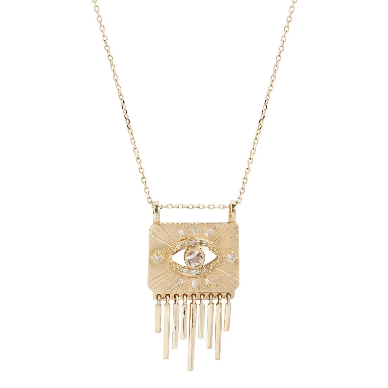 White Sapphire & Diamond Eye Fringe Necklace