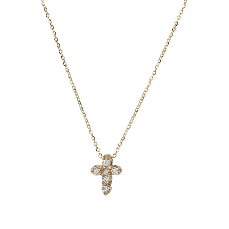 .28ct Diamond Small Cross 14K Yellow Gold Pendant Necklace