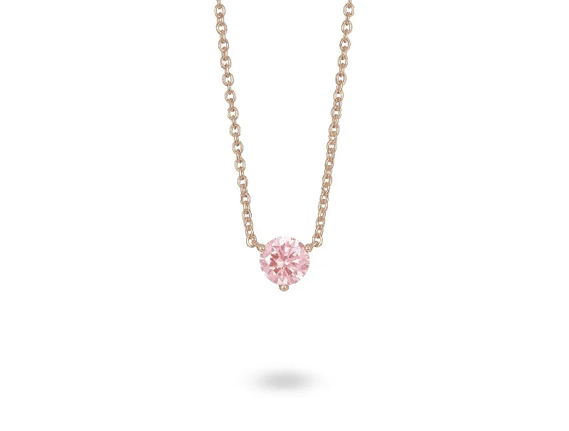 LIGHTBOX Lab-Grown Diamond 1ct Pink Round Solitaire necklace, 14k gold