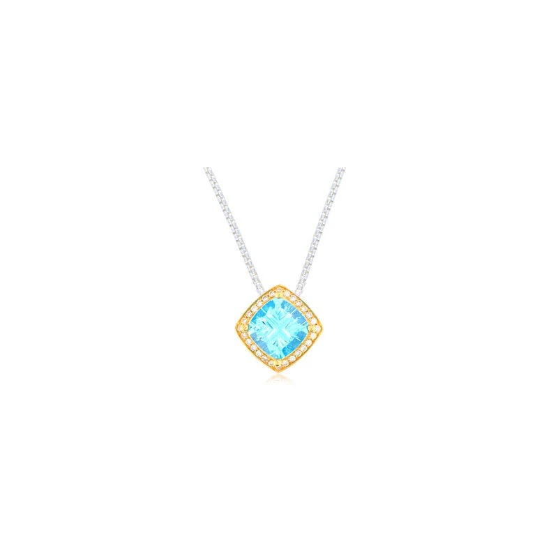 Pietra Collection Petite Blue Topaz and Diamond Two-Tone Pendant