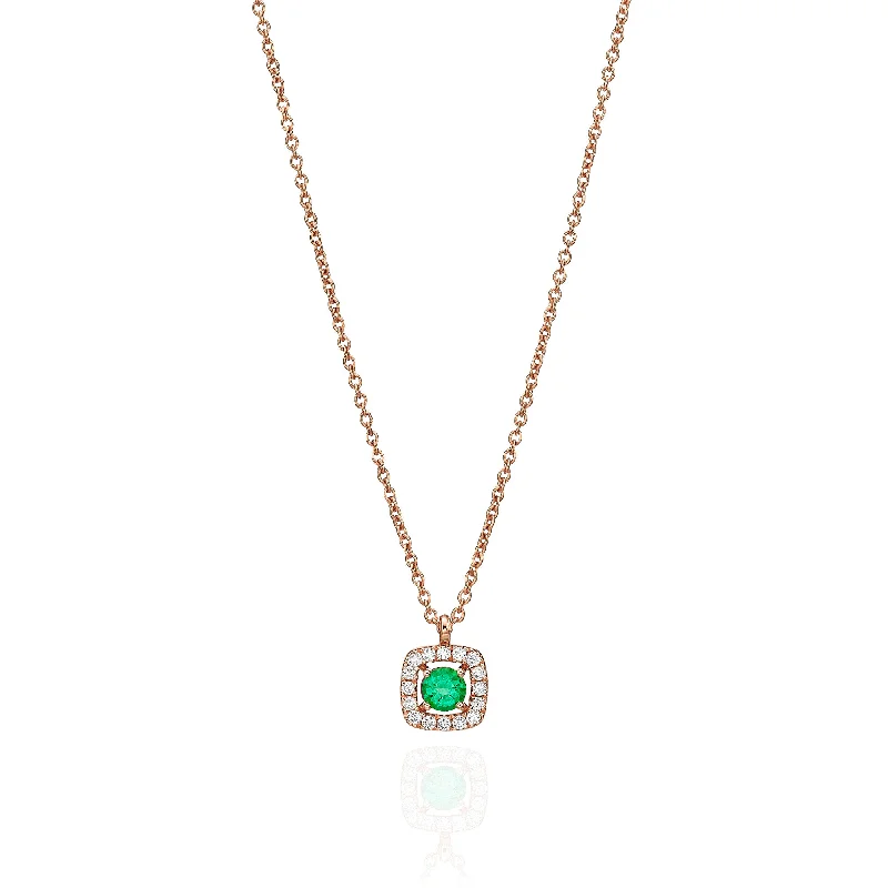 Diamond and Emerald Halo Necklace