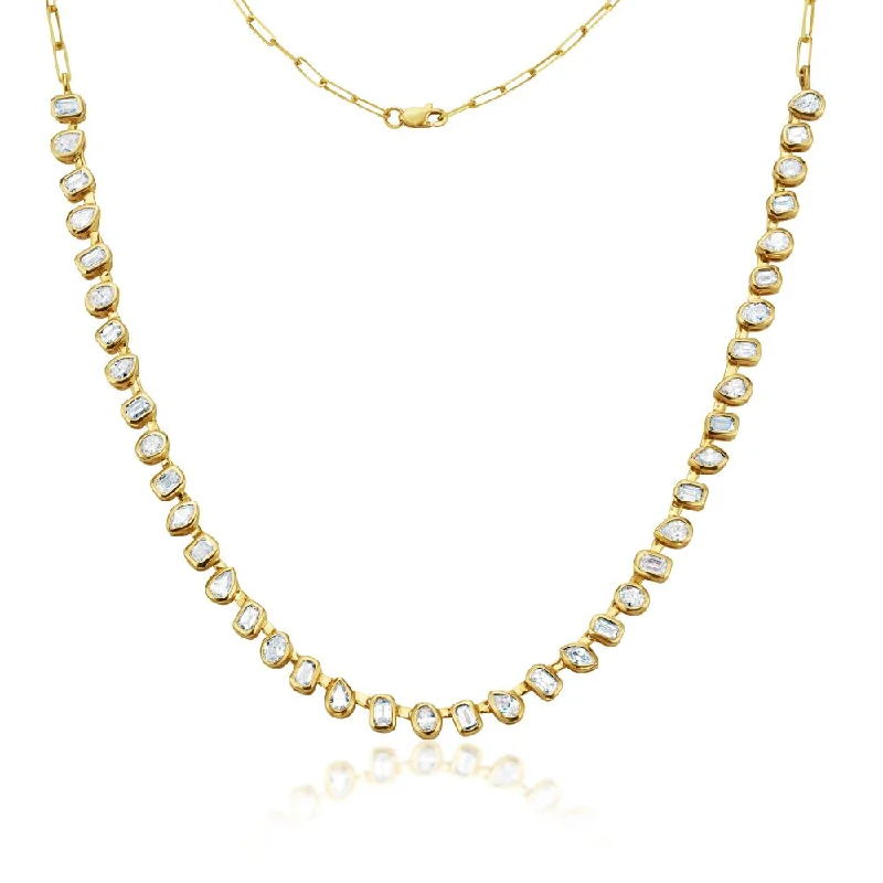 Vintage Gold Necklace HalfWay Fancy Multi Shape Diamond Necklace With Adjustable Paper Clip Chain (4.20 ct.) Bezel Set in 18K Gold Vintage Gold Necklace HalfWay Fancy Multi Shape Diamond Necklace With Adjustable Paper Clip Chain (4.20 ct.) Bezel Set in 18K Gold