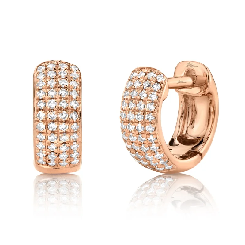 Crystal Embellished Necklace 14K Rose Gold Diamond Pave Huggie Earring