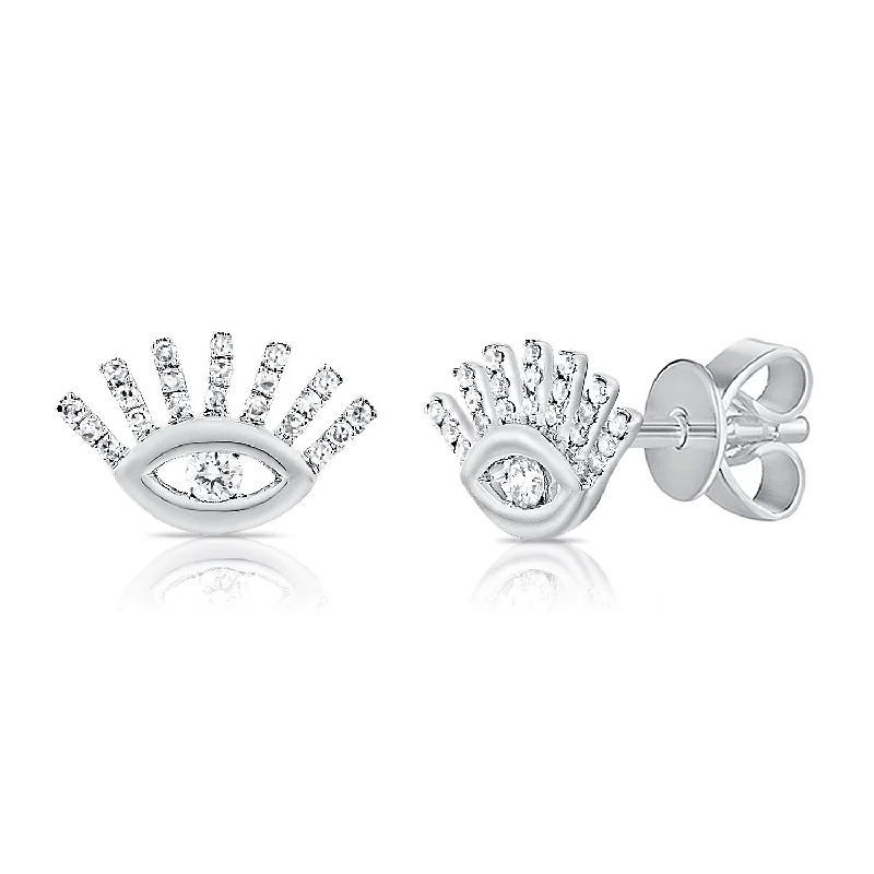 Black Diamond Necklace 14K White Gold Diamond Evil Eye Stud Earrings