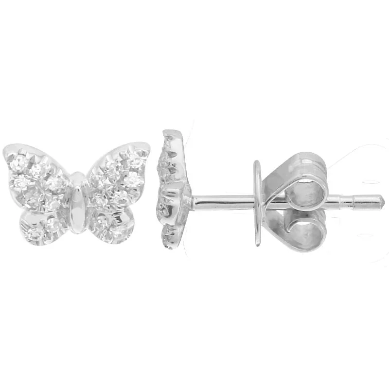 Minimalist Gold Bracelet 14K White Gold Mini Butterfly Diamond Earrings
