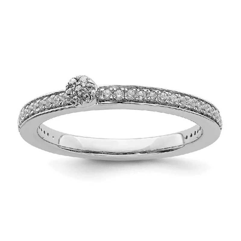 14k White Gold, White Topaz & 1/8 Ctw Diamond Stackable Ring