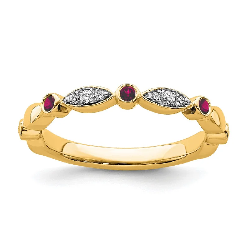 14k Yellow Gold Created Ruby & .05 Ctw Diamond Stackable Band