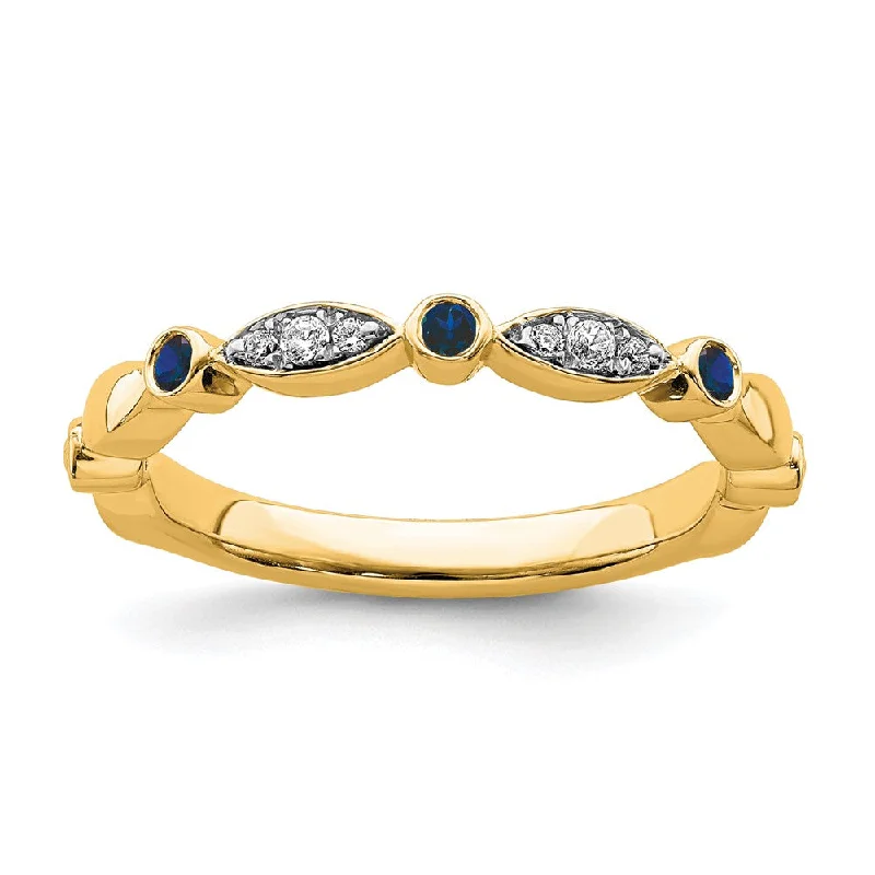 14k Yellow Gold Created Sapphire & .05 Ctw Diamond Stackable Band