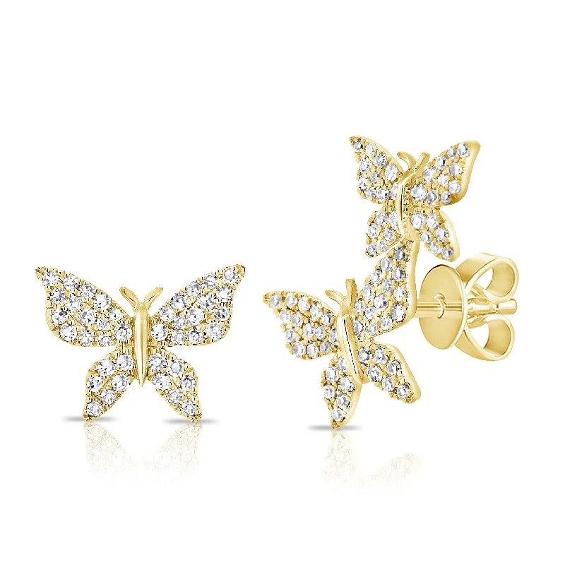 Multi-Layer Necklace 14K Yellow Gold Diamond Butterfly Stud Earrings