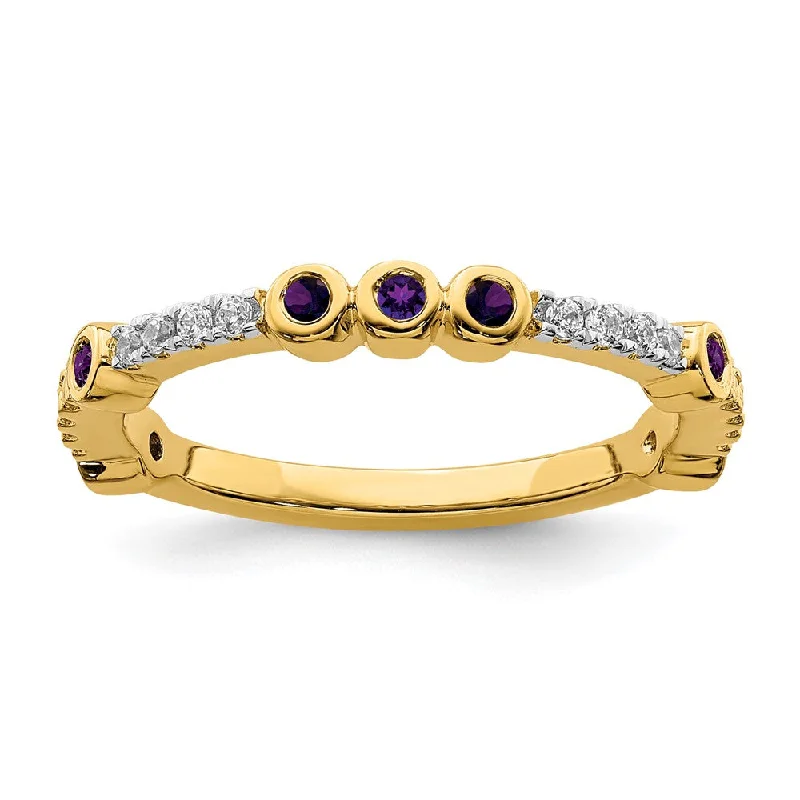 2mm 14k Yellow Gold Amethyst & .08 Ctw Diamond Stackable Band