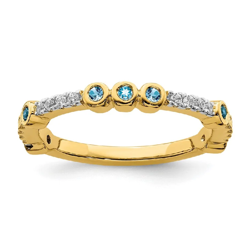 2mm 14k Yellow Gold Blue Topaz & .08 Ctw Diamond Stackable Band