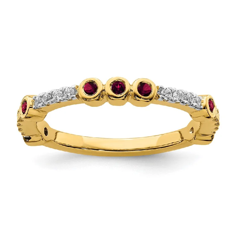 2mm 14k Yellow Gold Created Ruby & .08 Ctw Diamond Stackable Band