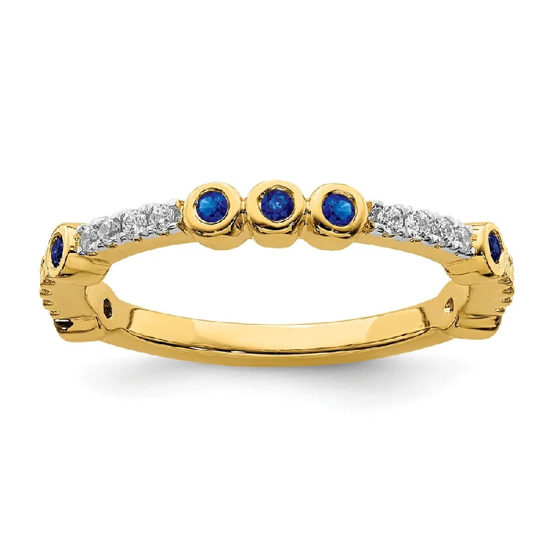 2mm 14k Yellow Gold Created Sapphire & .08 Ctw Diamond Stackable Band