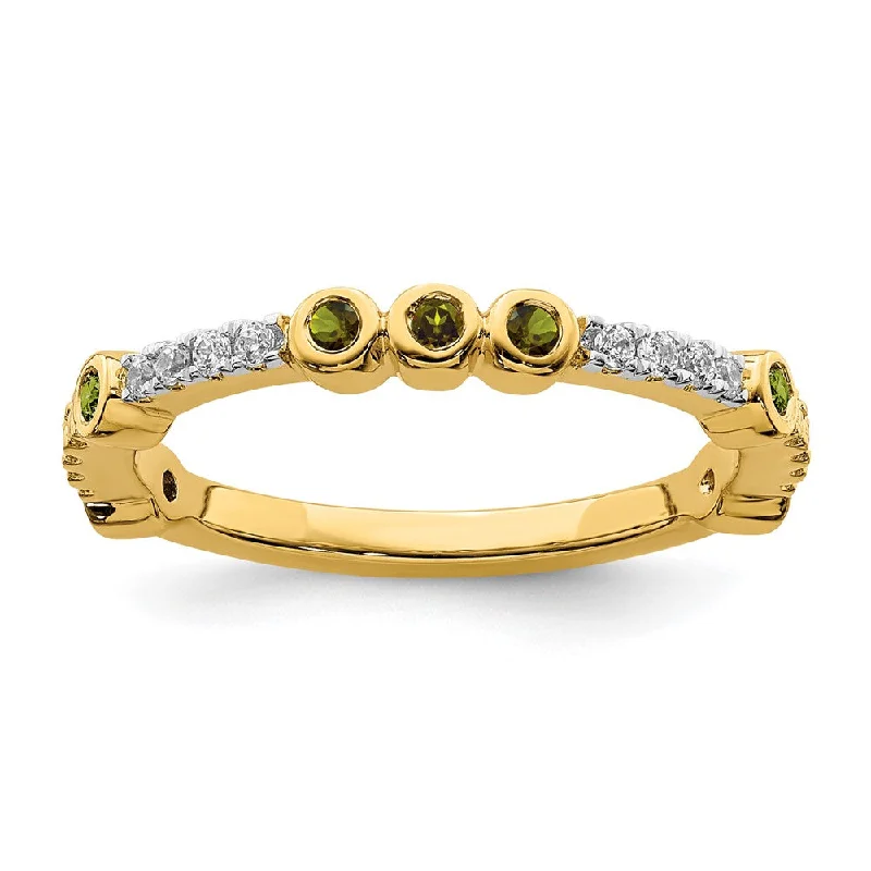 2mm 14k Yellow Gold Peridot & .08 Ctw Diamond Stackable Band