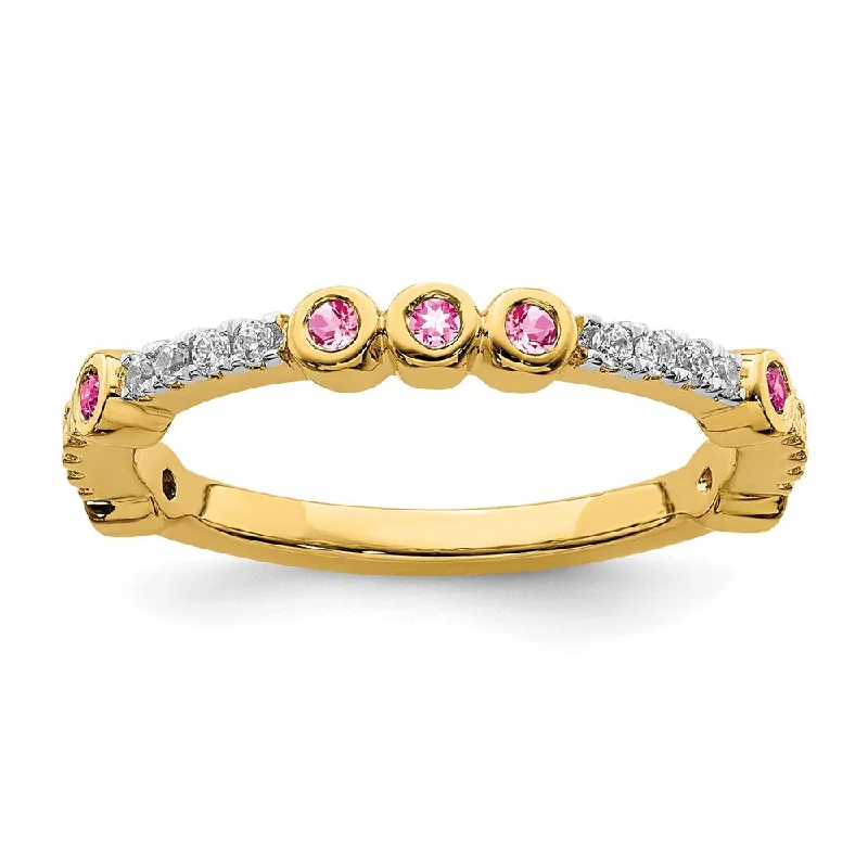 2mm 14k Yellow Gold Pink Tourmaline & .08 Ctw Diamond Stackable Band