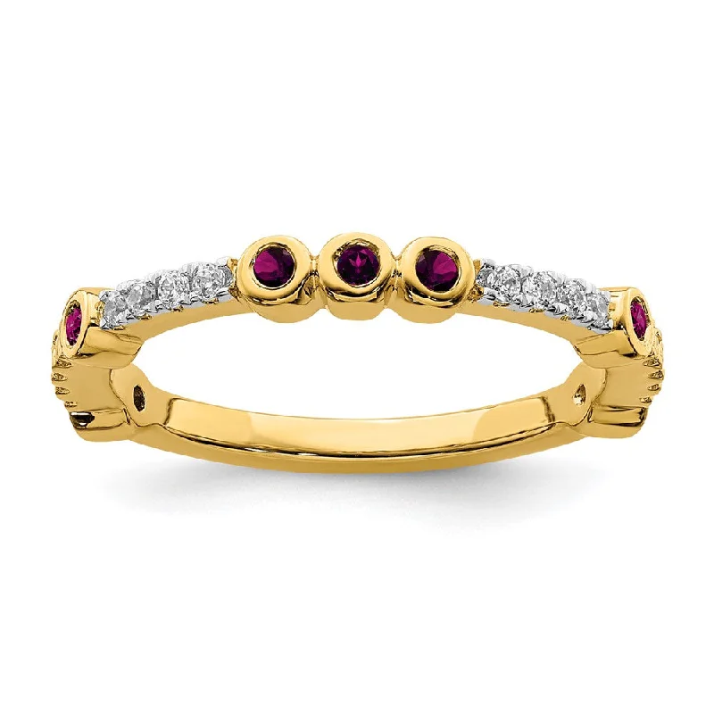 2mm 14k Yellow Gold Rhodolite Garnet & .08 Ctw Diamond Stackable Band