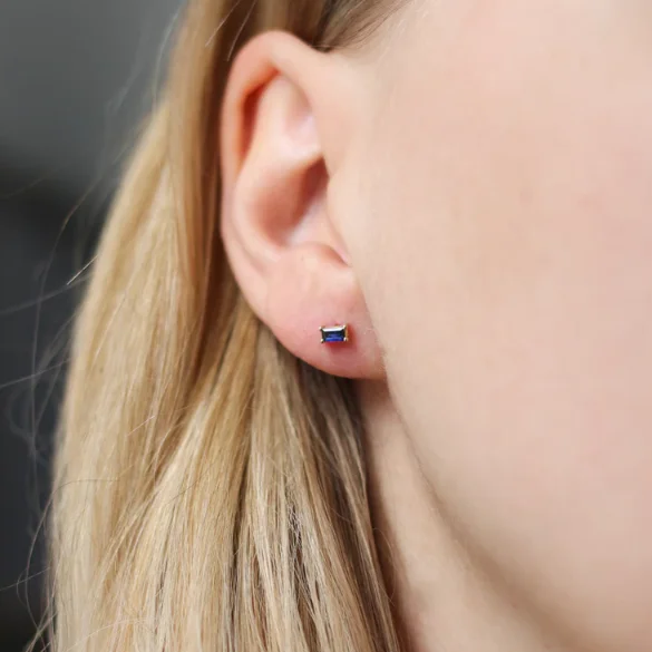 Blue Sapphire Baguette Stud Earrings