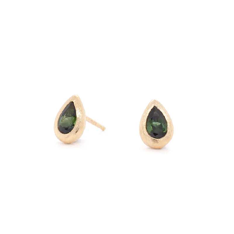 'Boulder' Bezel Pear Gemstone Stud Earrings