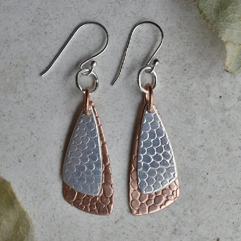 'Cobblestone' Silver & Copper Double Drop Earrings