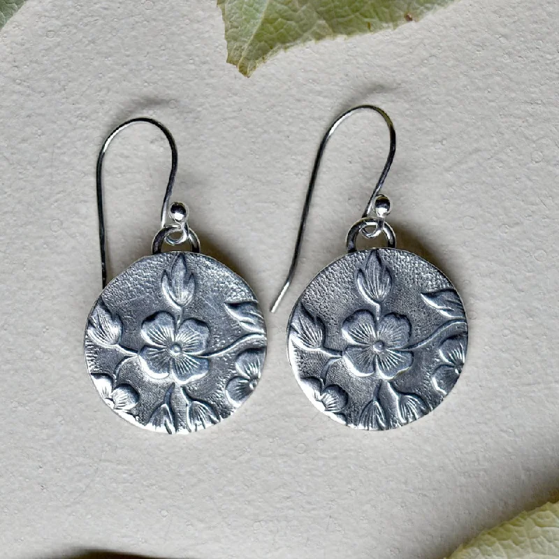 'Floral' Die Struck Silver Earrings