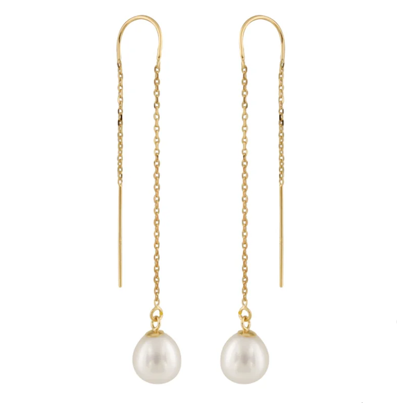 Gold & Pearl - Pull-Through Drop Earrings