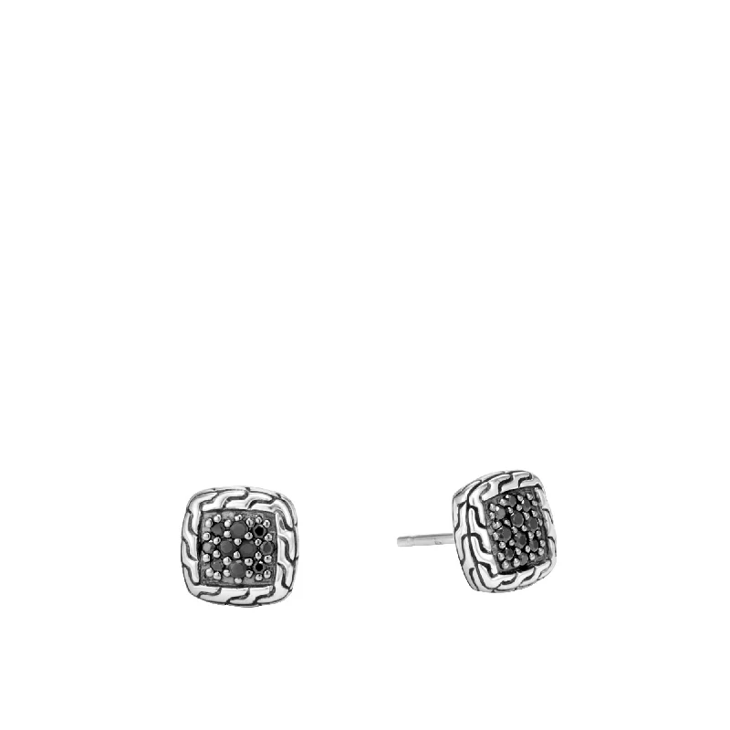 Geometric Silver Earrings John Hardy Classic Chain Black Sapphire 9.5mm Stud Earring Geometric Silver Earrings John Hardy Classic Chain Black Sapphire 9.5mm Stud Earring