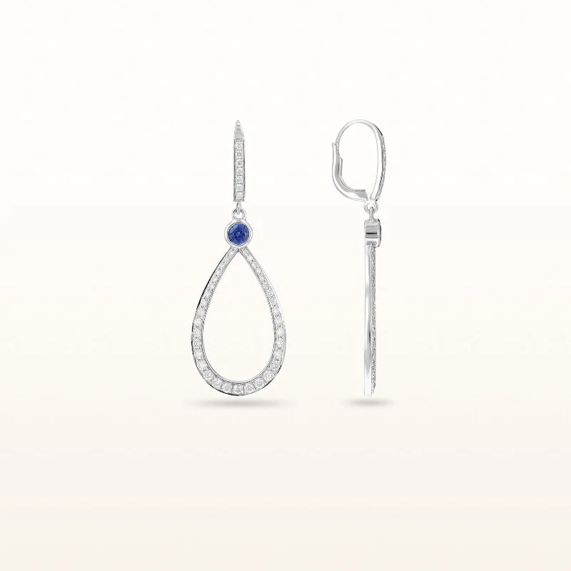 Round Diamond or Gemstone Teardrop Dangle Earrings in 14kt White Gold