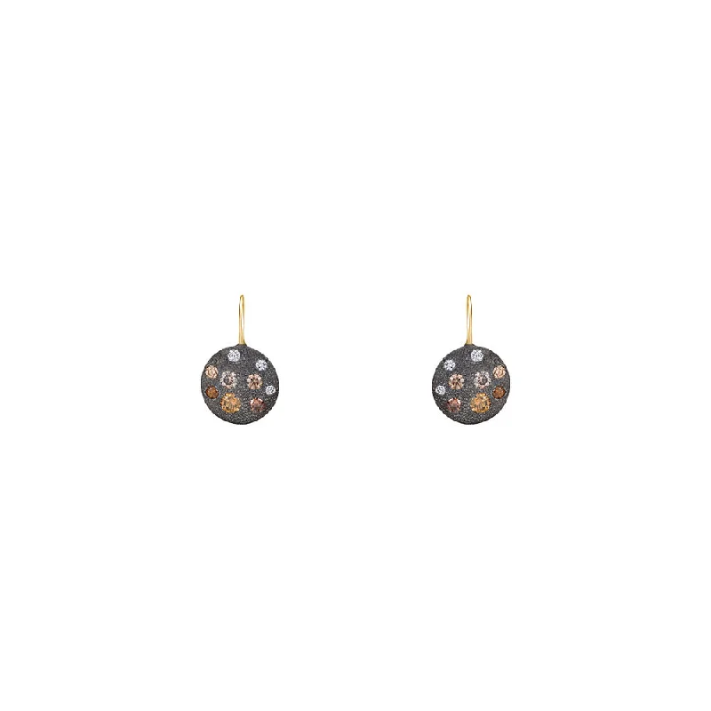 Sterling Silver Black Rhodium CARMEN Disc Earrings with Champagne Diamonds