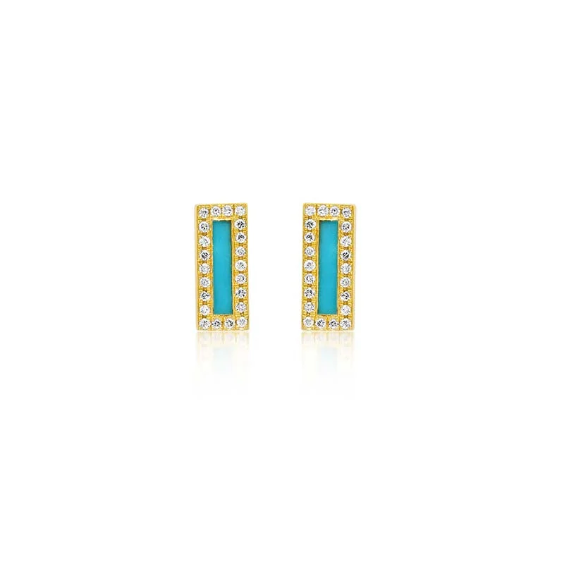 Blue Sapphire Necklace Turquoise Inlay Bar Studs with Diamonds
