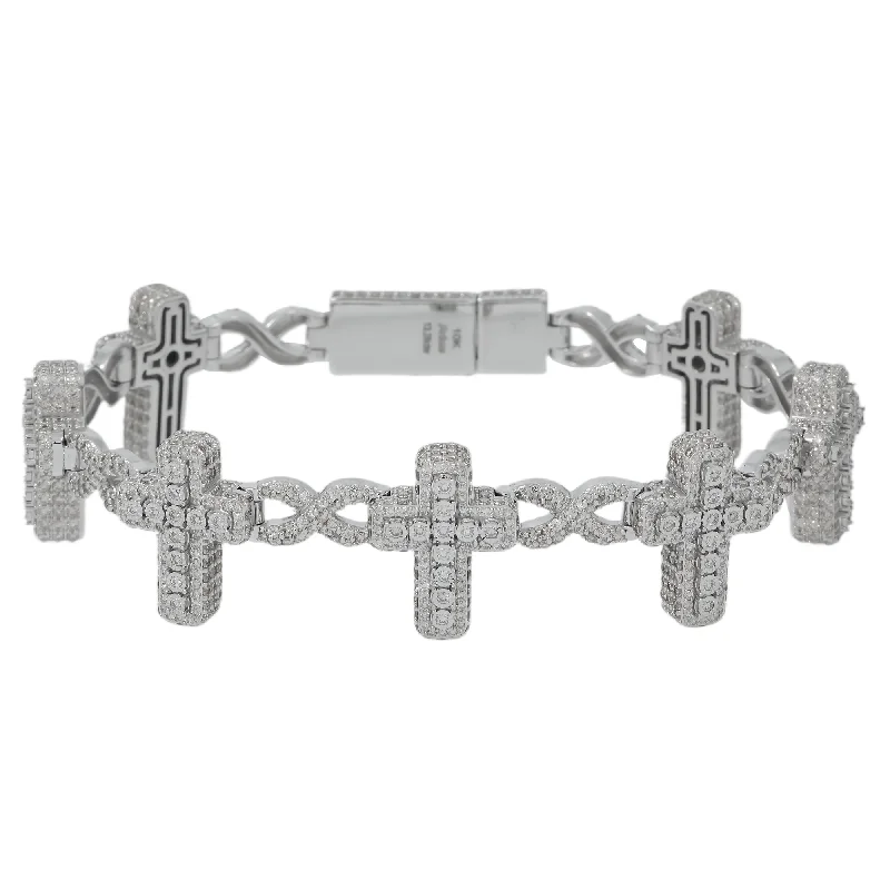 10K GOLD ROUND DIAMONDS CROSS INFINITY CHAIN BRACELET 13.29 CT