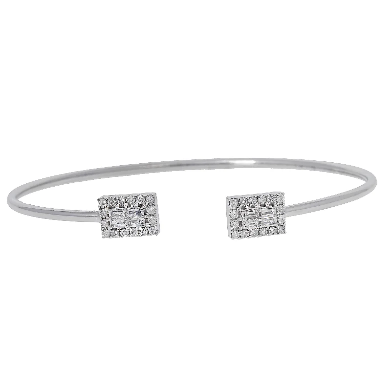 14K GOLD BAGUETTE AND ROUND DIAMOND THIN OPEN BANGLE BRACELET 0.49 CT