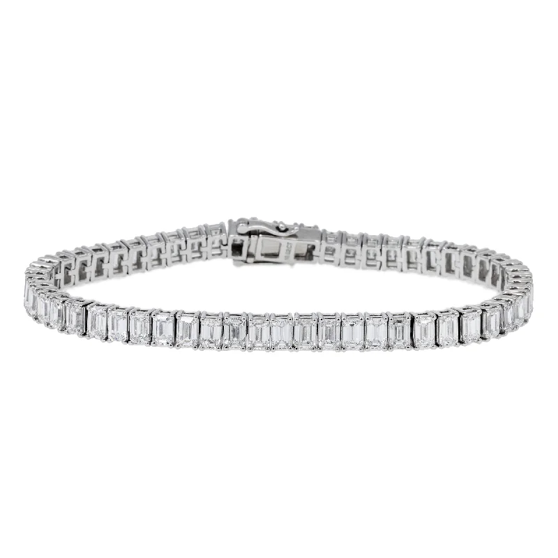 14K GOLD EMERALD CUT LAB DIAMOND TENNIS BRACELET 10.02 CT