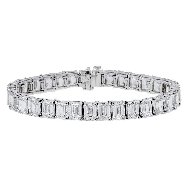 14K GOLD EMERALD CUT LAB DIAMOND TENNIS BRACELET 33.07 CT