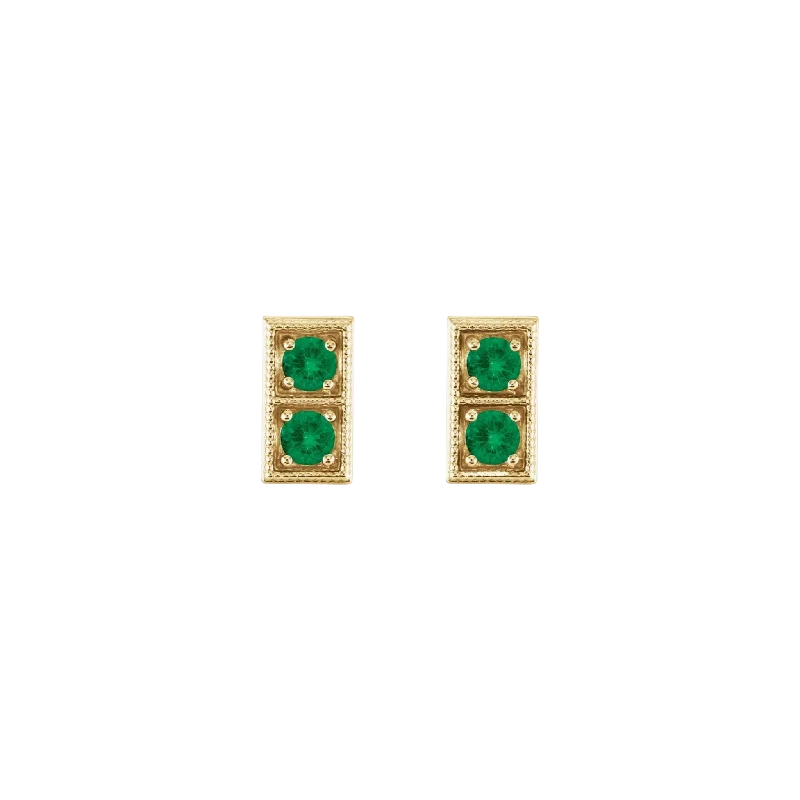 Bohemian Beaded Jewelry 14K Rose Natural Emerald Two-Stone Earrings