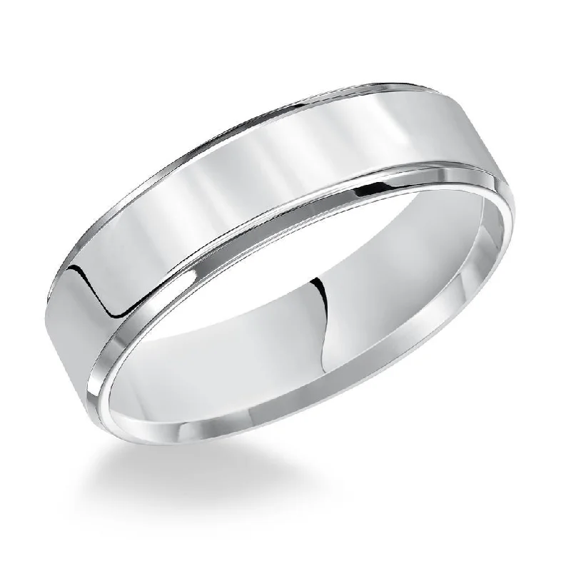 14k White Gold Wedding Band Flat High Polished Finish Beveled Edges - 3mm - 10mm