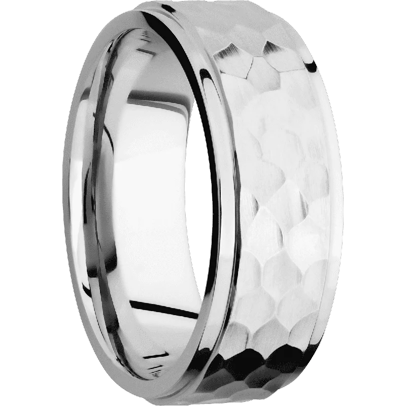 Round Cut Diamond 14K White Gold with Hammer , Polish Finish