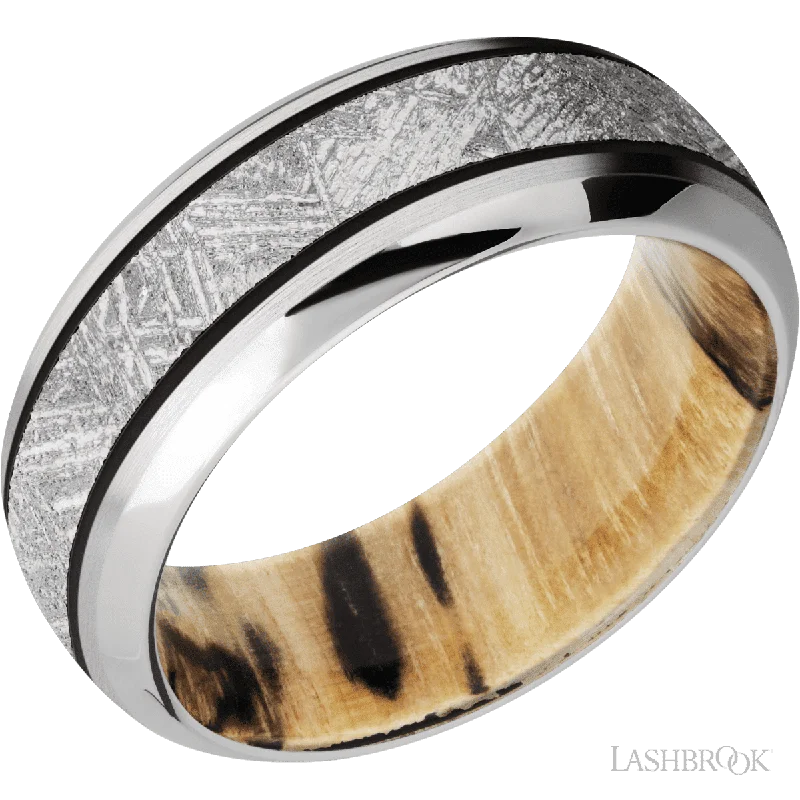 14K White Gold with Satin , Polish Finish and Meteorite Inlay and Spalted Tamarind  - 8MM