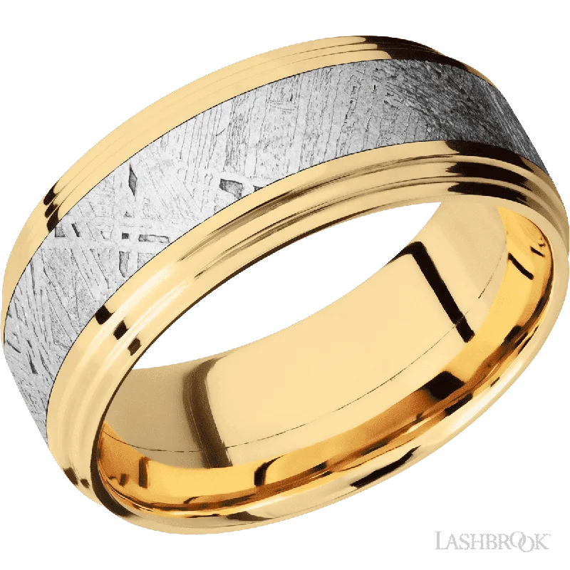 14K Yellow Gold with Polish Finish and Meteorite Inlay - 9MM