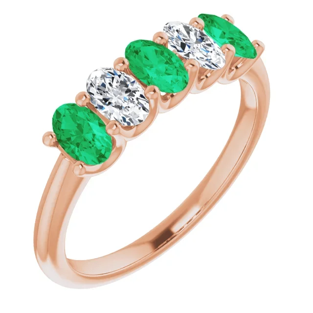 Thin Gold Bangle 14KT GOLD 0.75 CTW EMERALD & 0.50 CTW DIAMOND OVAL 5 STONE BAND