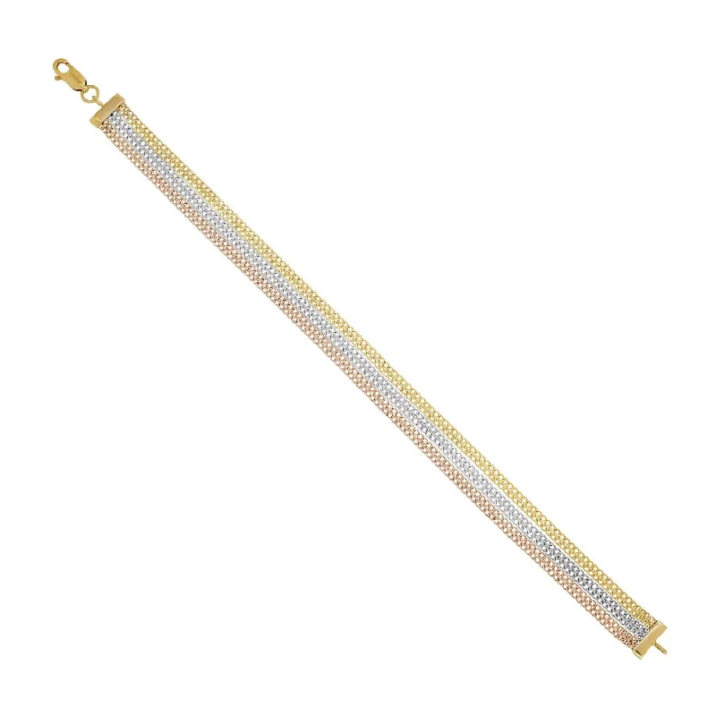 14KT Gold Tri-Color 7.25-inch Mesh Bracelet