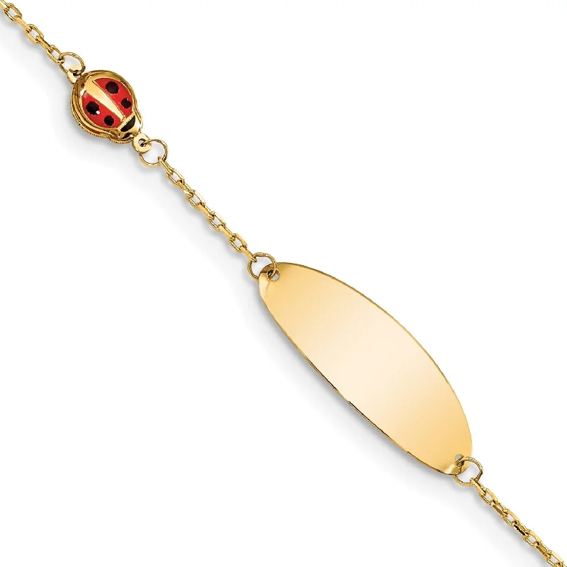 14KT Yellow Gold 5.5-inch Enamel Ladybag ID Bracelet w/.5-inch Extender