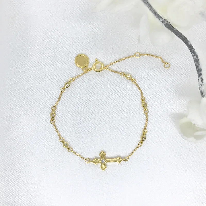 18k/925 Vermeil Cross with CZ Bracelet