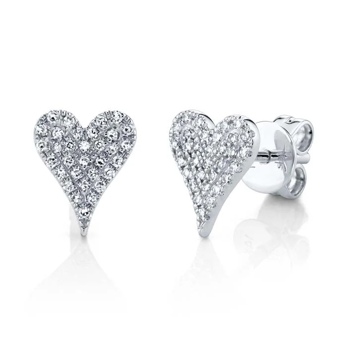 Simple Sterling Ring Shy Creation Diamond Pavé Heart Stud Earrings in 14K White Gold