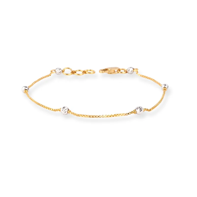 22ct Gold Box Chain Bracelet with Rhodium Plated Diamond Cut Beads and Lobster Clasp LBR-8715